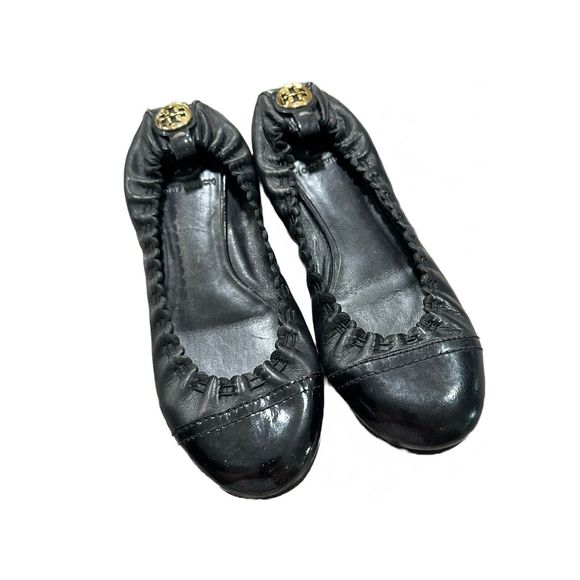 Tory Burch Ballet Flats Shoes Womens Size 6 Abbey Leather Cap Toe Slip On Black - Picture 3 of 6